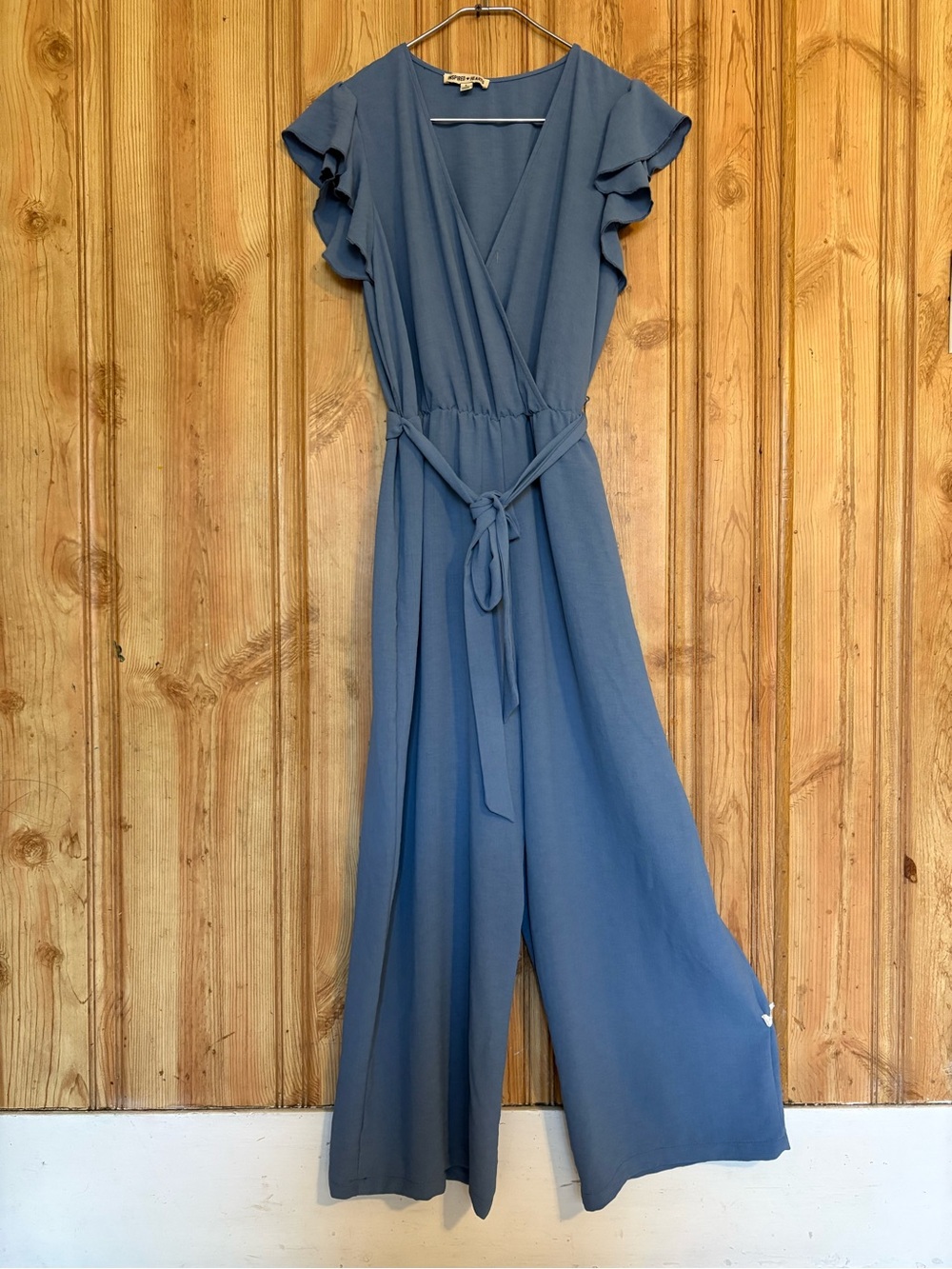 Inspired Hearts Dusty Blue Wrap Maxi Jumpsuit with Tie Waist size L - Picture 3 of 14